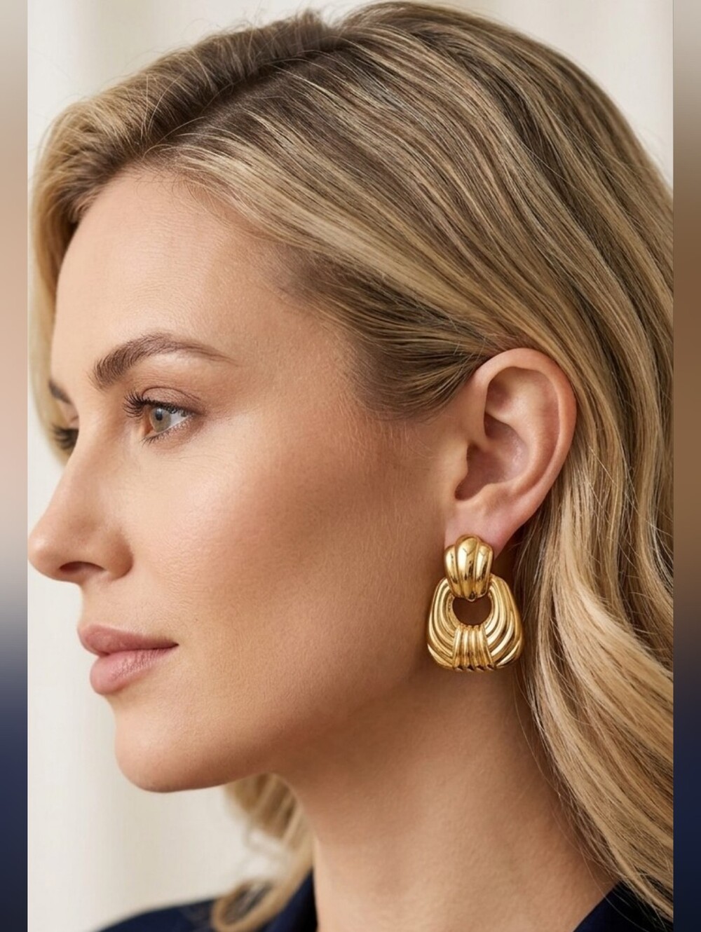 Stainless Steel Gold-Tone Sculpted Drop Earrings - Women Jewelry